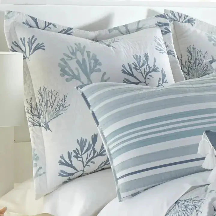 Truro Blue Coastal Euro Sham Quilted Coastal Pillow Sham