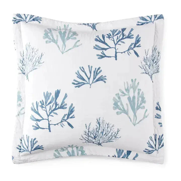Truro Blue Coastal Euro Sham Quilted Coastal Pillow Sham - Quahog Bay Bedding