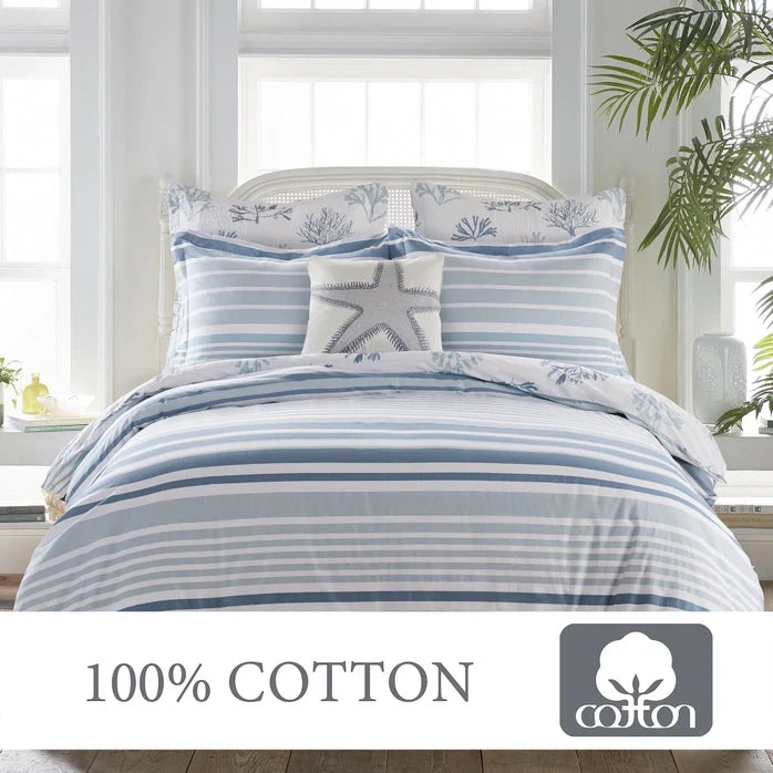 Truro Reversible Comforter Set 3PC Blue  - Beautiful Coastal Bedding Sets