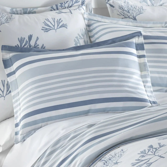 Truro Reversible Comforter Set 3PC Blue  - Beautiful Coastal Bedding Sets