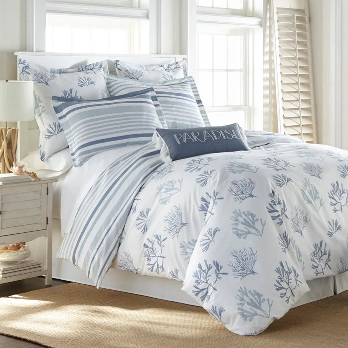 Truro Reversible Comforter Set 3PC Blue  - Beautiful Coastal Bedding Sets