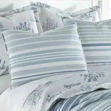 Truro Quilt Set - 100% Cotton Beautiful Coastal Bedding Set - Blue
