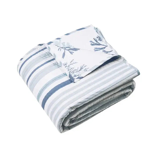 Truro Stripe Quilted Throw Blanket - Coastal Throw Blankets - Blue