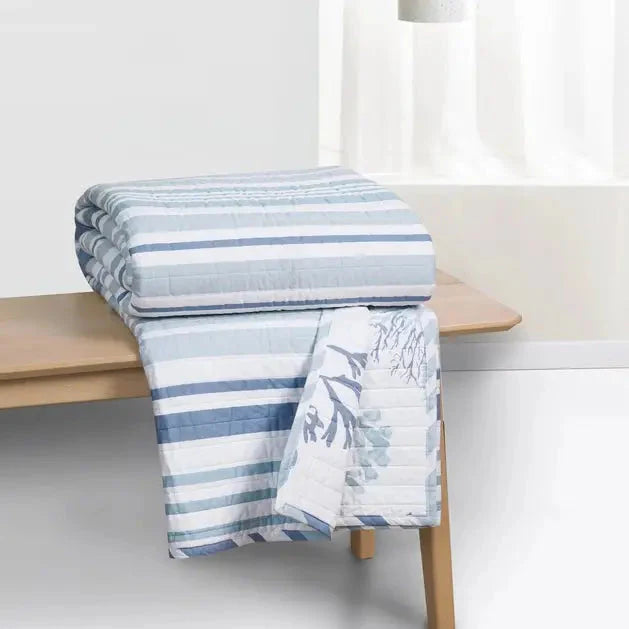 Truro Stripe Quilted Throw Blanket - Coastal Throw Blankets - Blue