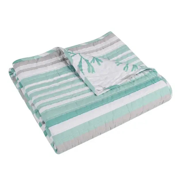 Truro Stripe Quilted Throw Blanket - Coastal Throw Blankets - Spa