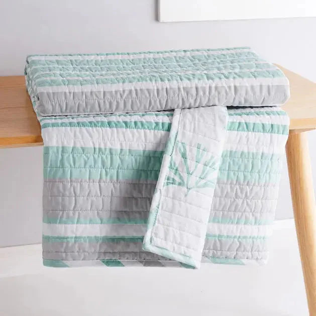 Truro Stripe Quilted Throw Blanket - Coastal Throw Blankets - Spa