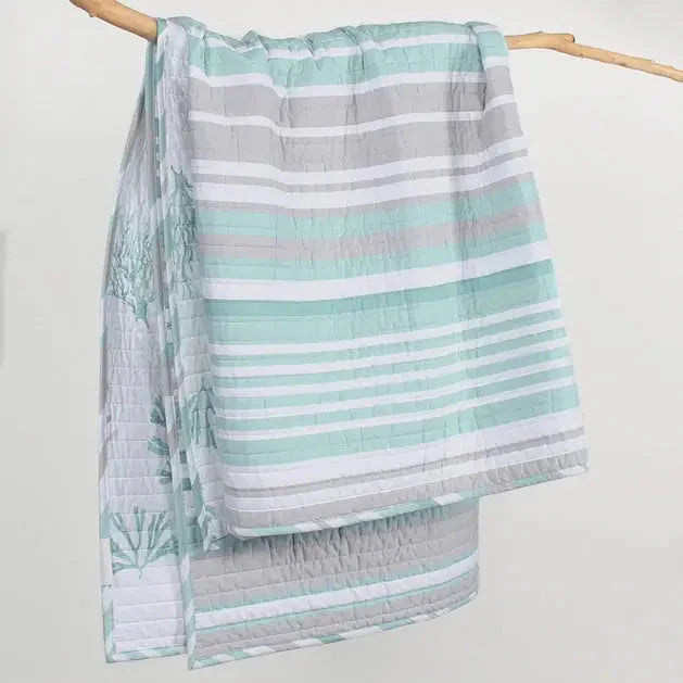Truro Stripe Quilted Throw Blanket - Coastal Throw Blankets - Spa