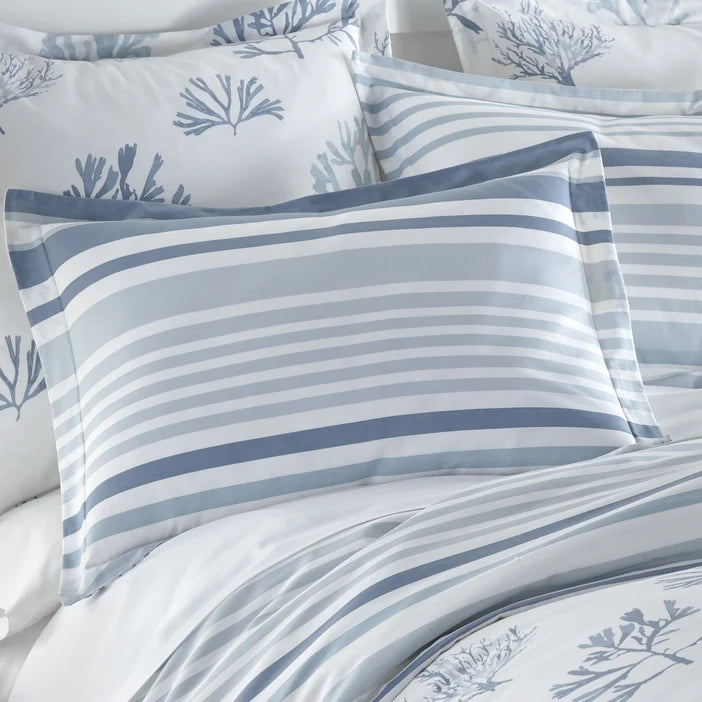 Truro Duvet Cover Set - Blue - 100% Cotton Reversible Duvet Cover Set 3PC