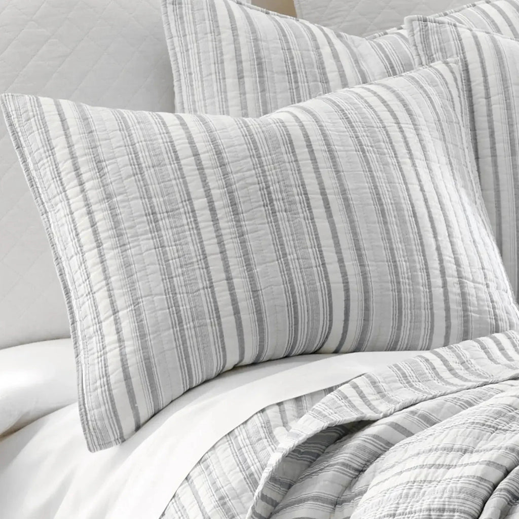 Bondi Stripe Grey Quilt Set Coastal Bedding Set Grey Hues