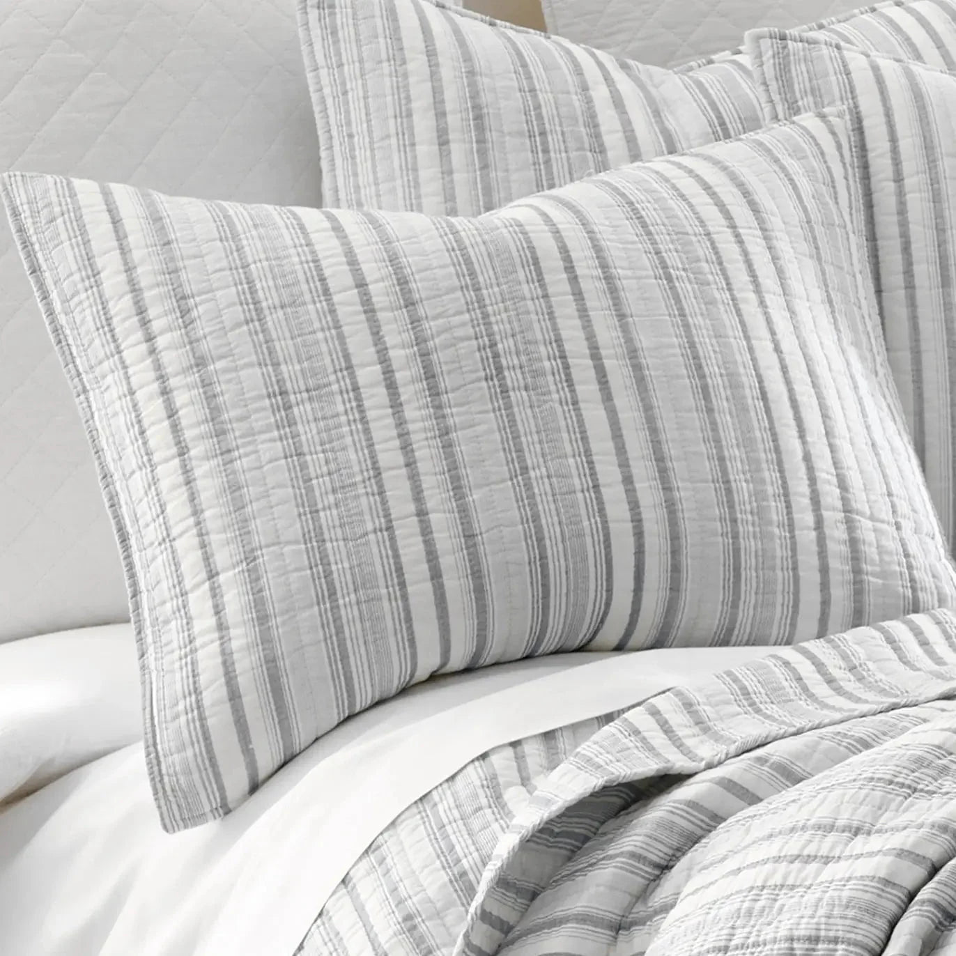 Bondi Stripe Grey Quilt Set Coastal Bedding Set Grey Hues