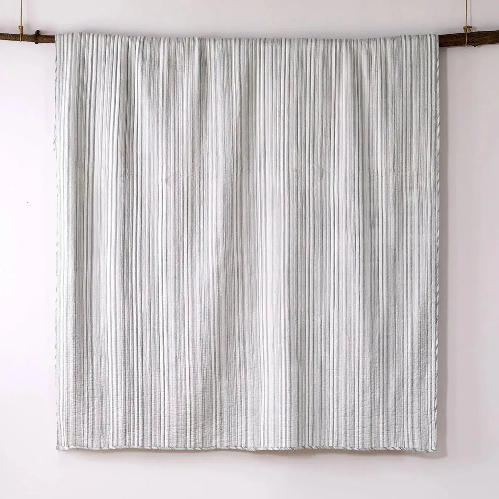 Bondi Stripe Grey Quilt Set Coastal Bedding Set Grey Hues