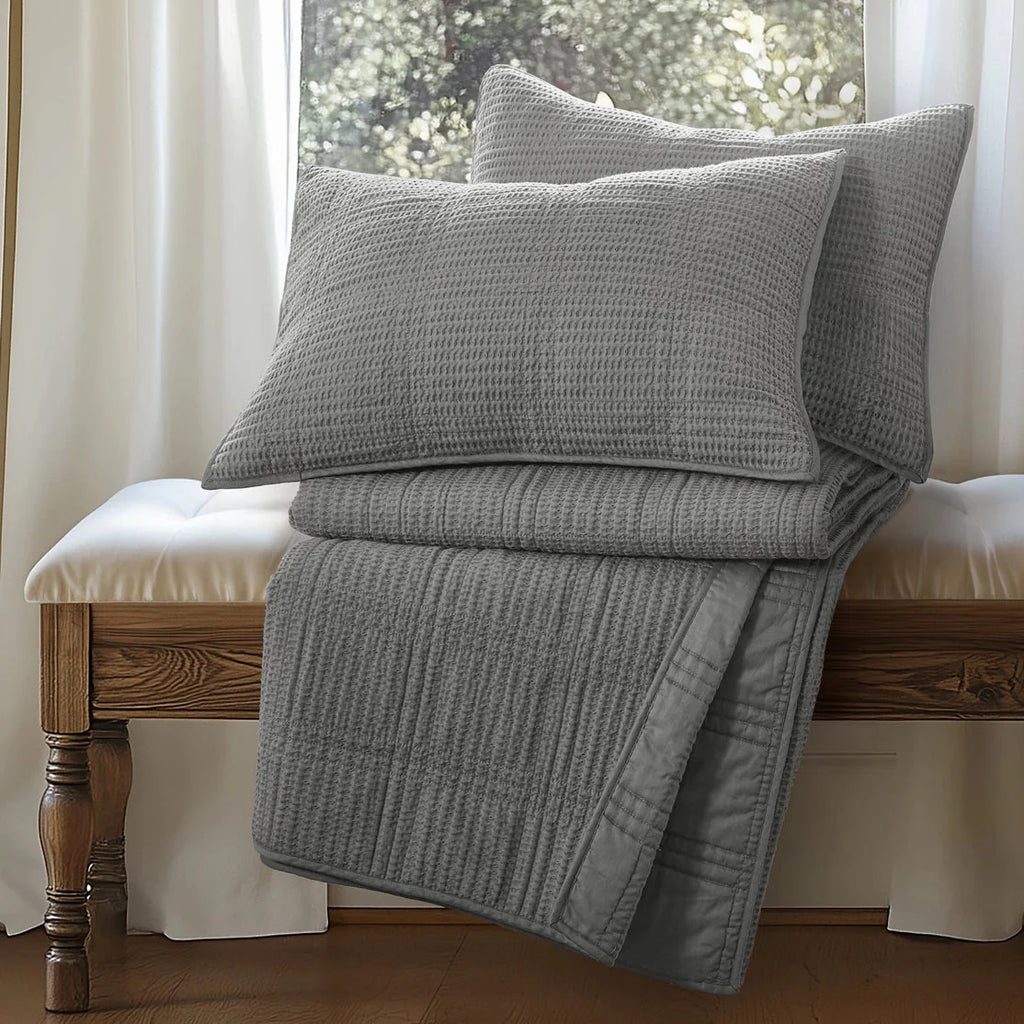 Cloud Waffle Reversible Cotton Quilt Set