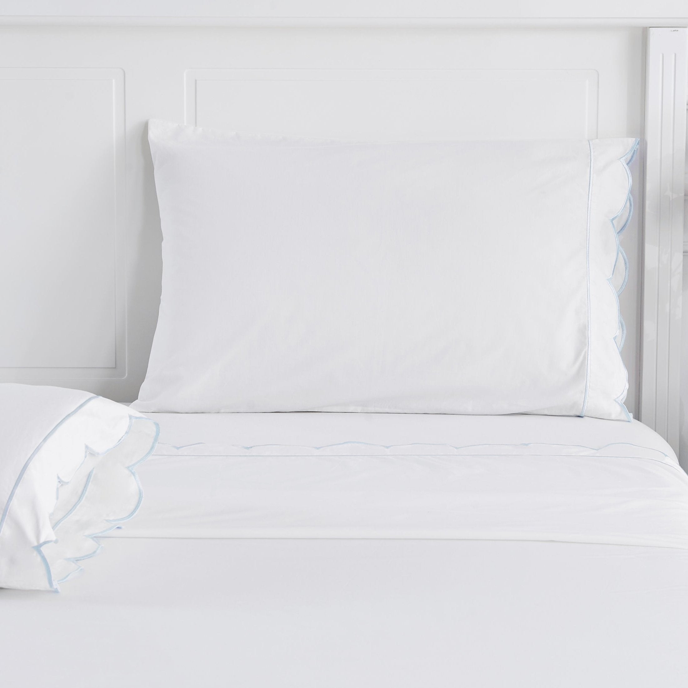 Scallop Frame Embroidered Cotton Percale Pillowcase Pair