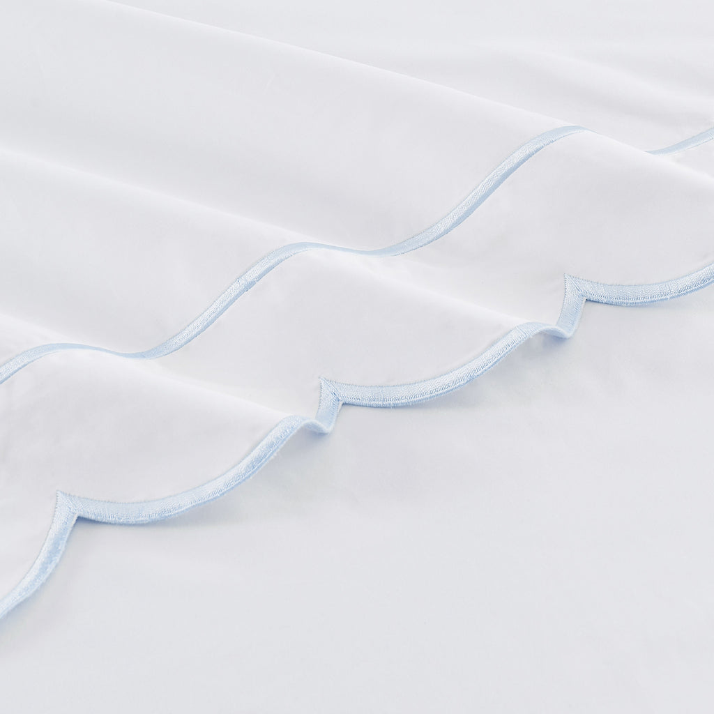 Coastal Scalloped Edge Embroidered 300TC Cotton Percale Sheet Set