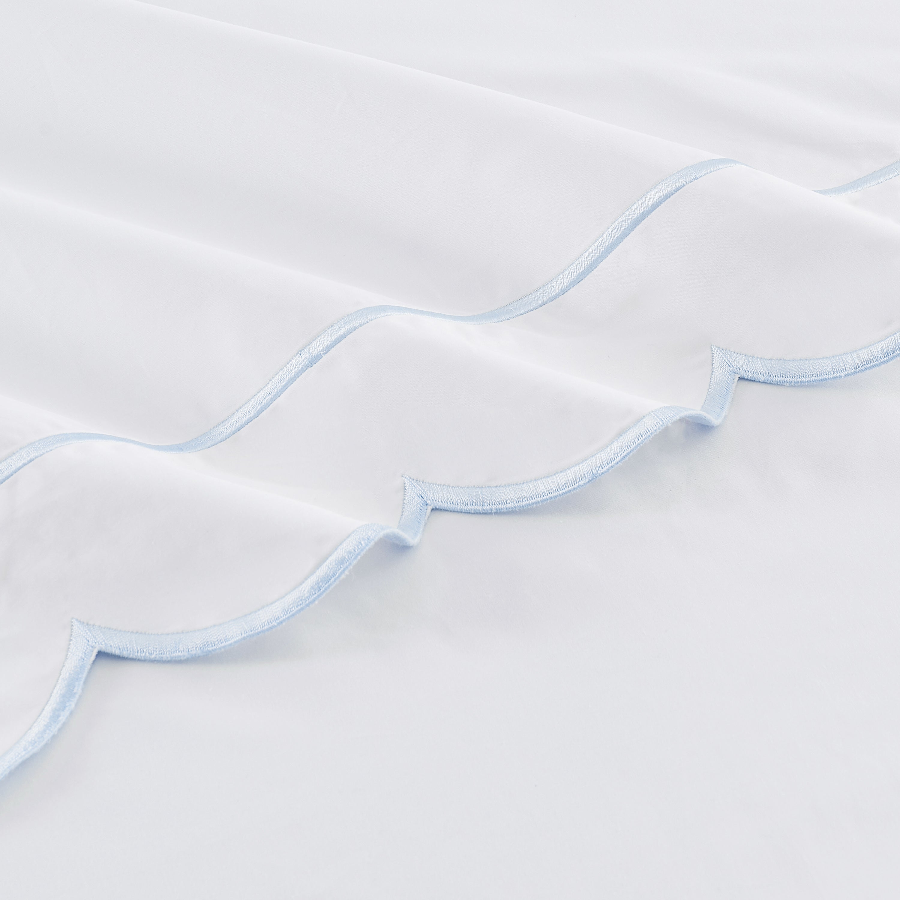 Coastal Scalloped Edge Embroidered 300TC Cotton Percale Sheet Set