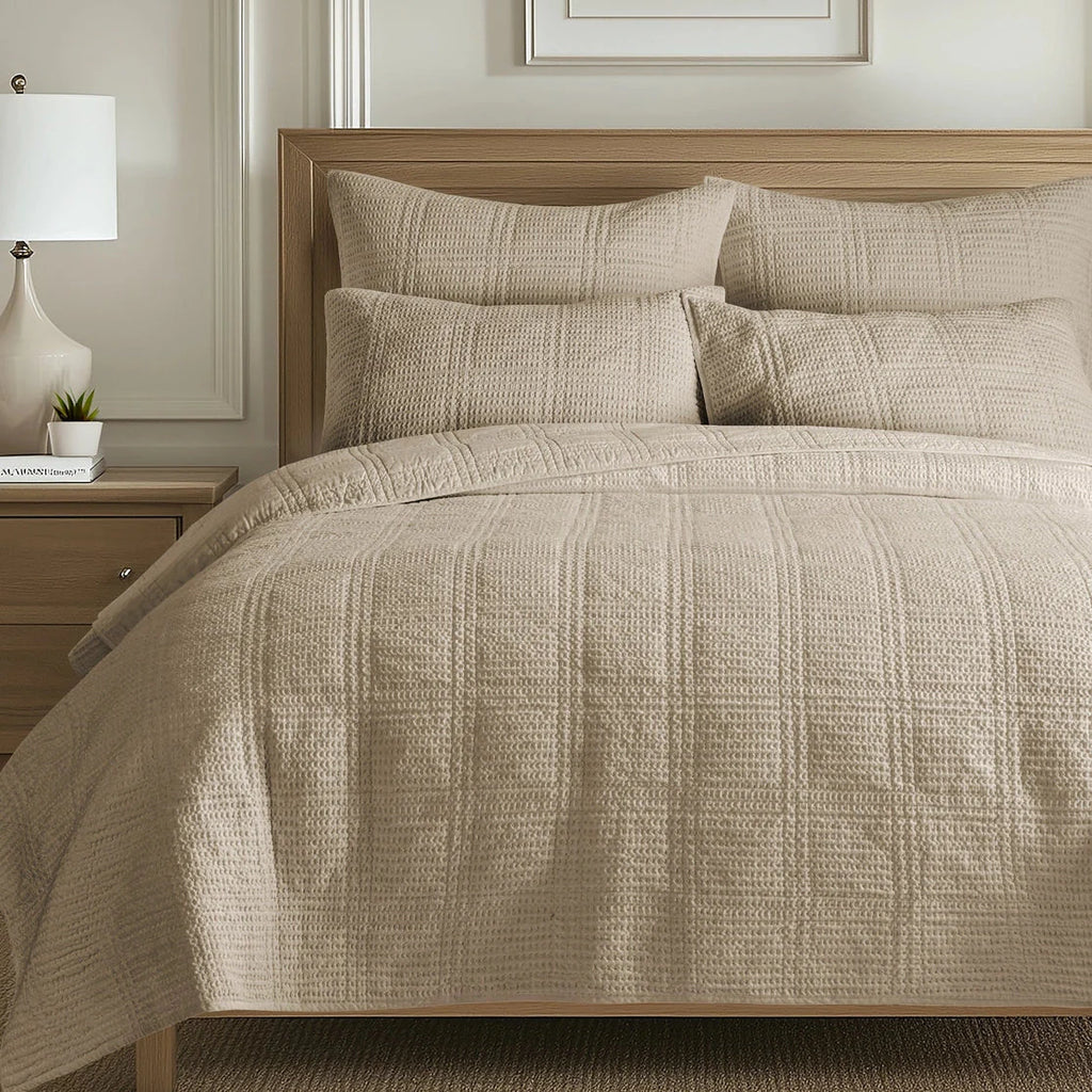 Cloud Waffle Reversible Cotton Quilt Set