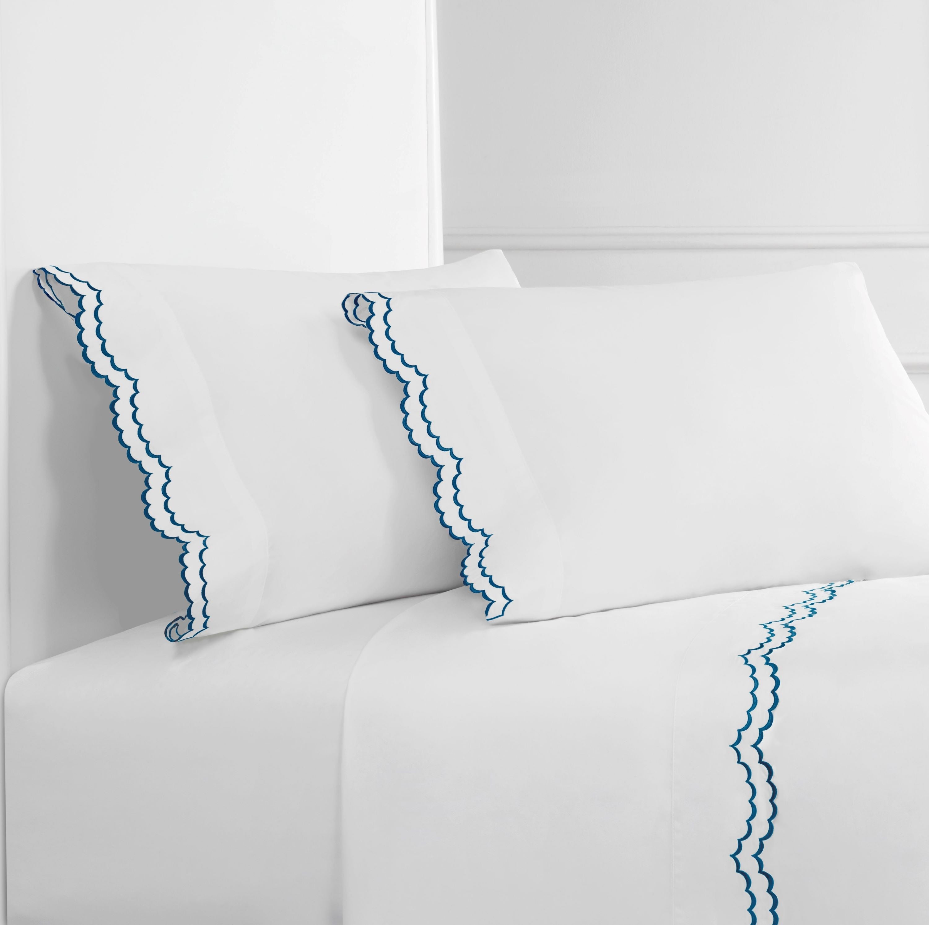 Double Scalloped Edge Embroidered Percale Sheet Set