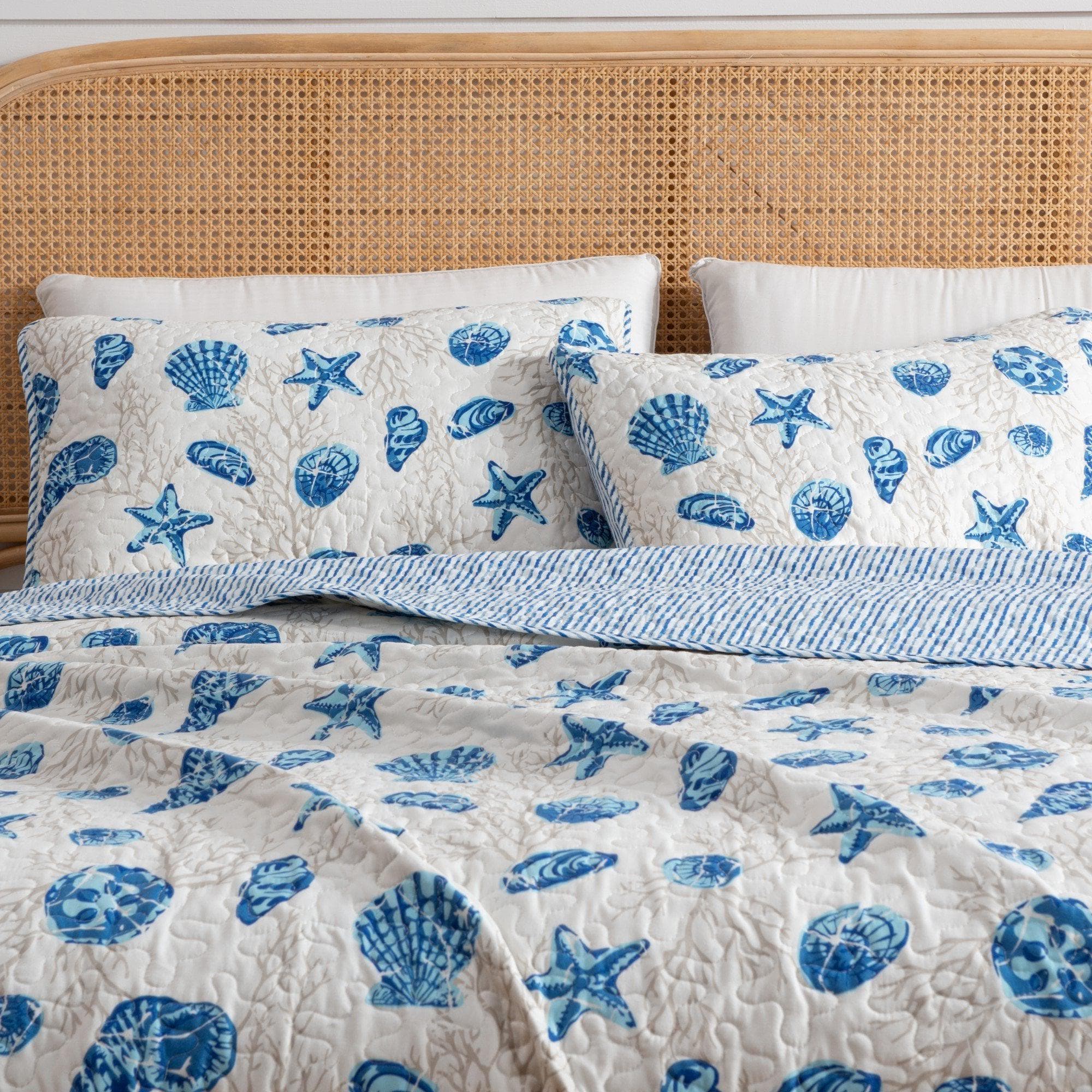 Coastal Blue Quilt Set Bali Collection 3PC - Lightweight Microfiber