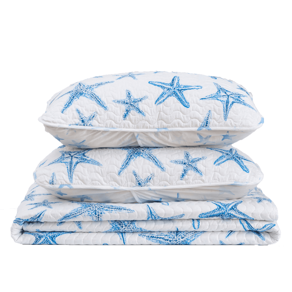 Trinidad Coastal Blue Sea Star Quilt Set 3PC - Starfish Themed Quilts