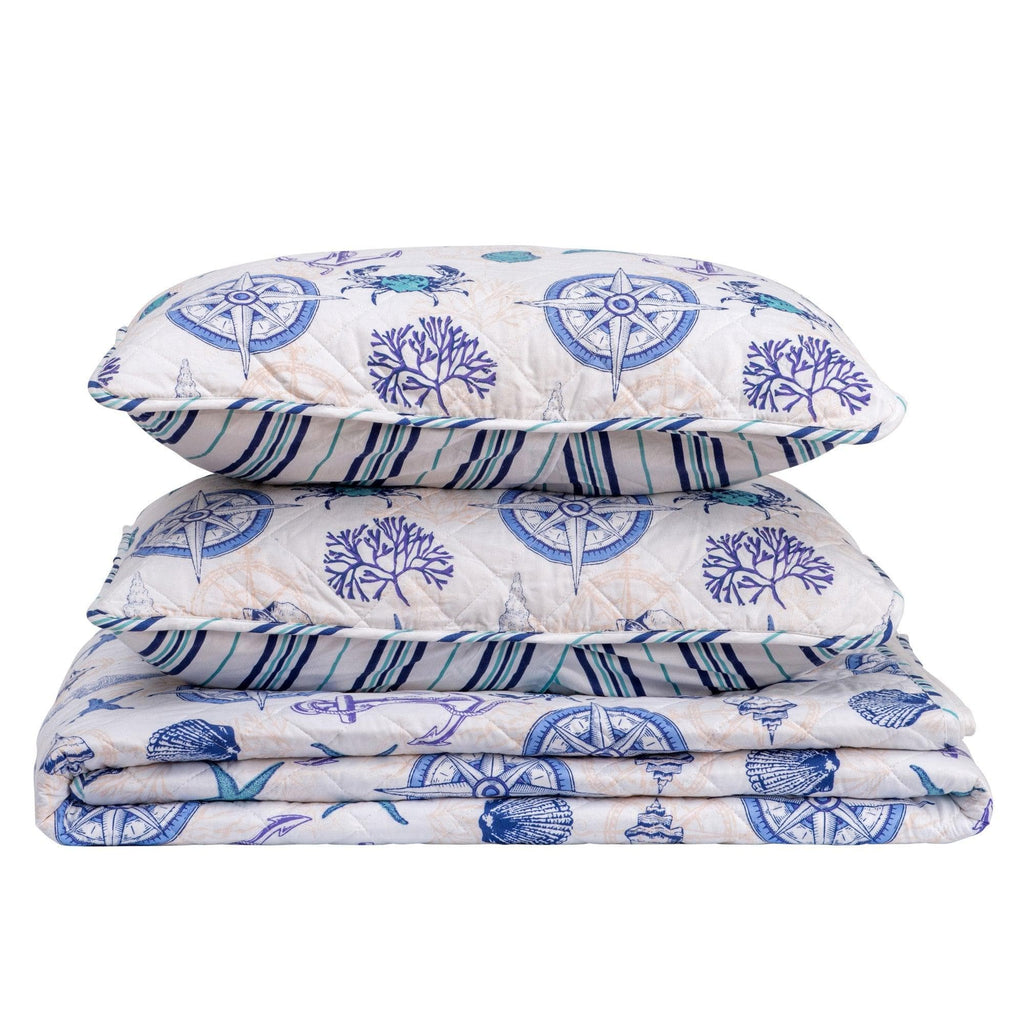 Coastal Azure Cotton Quilt Set 3PC - Blue Coastal Bedding Sets
