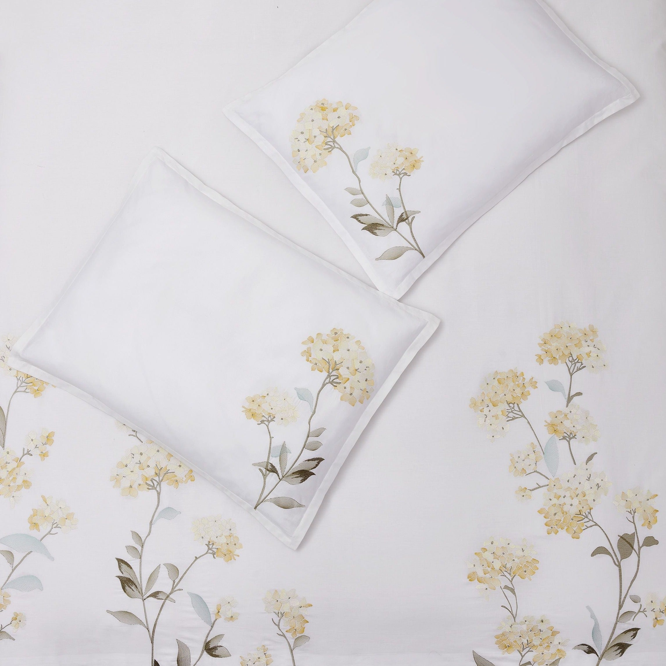 Hydrangea Floral 100% Cotton Embroidered Duvet Cover Set