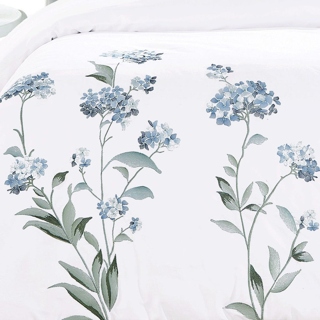 Hydrangea Floral 100% Cotton Embroidered Duvet Cover Set