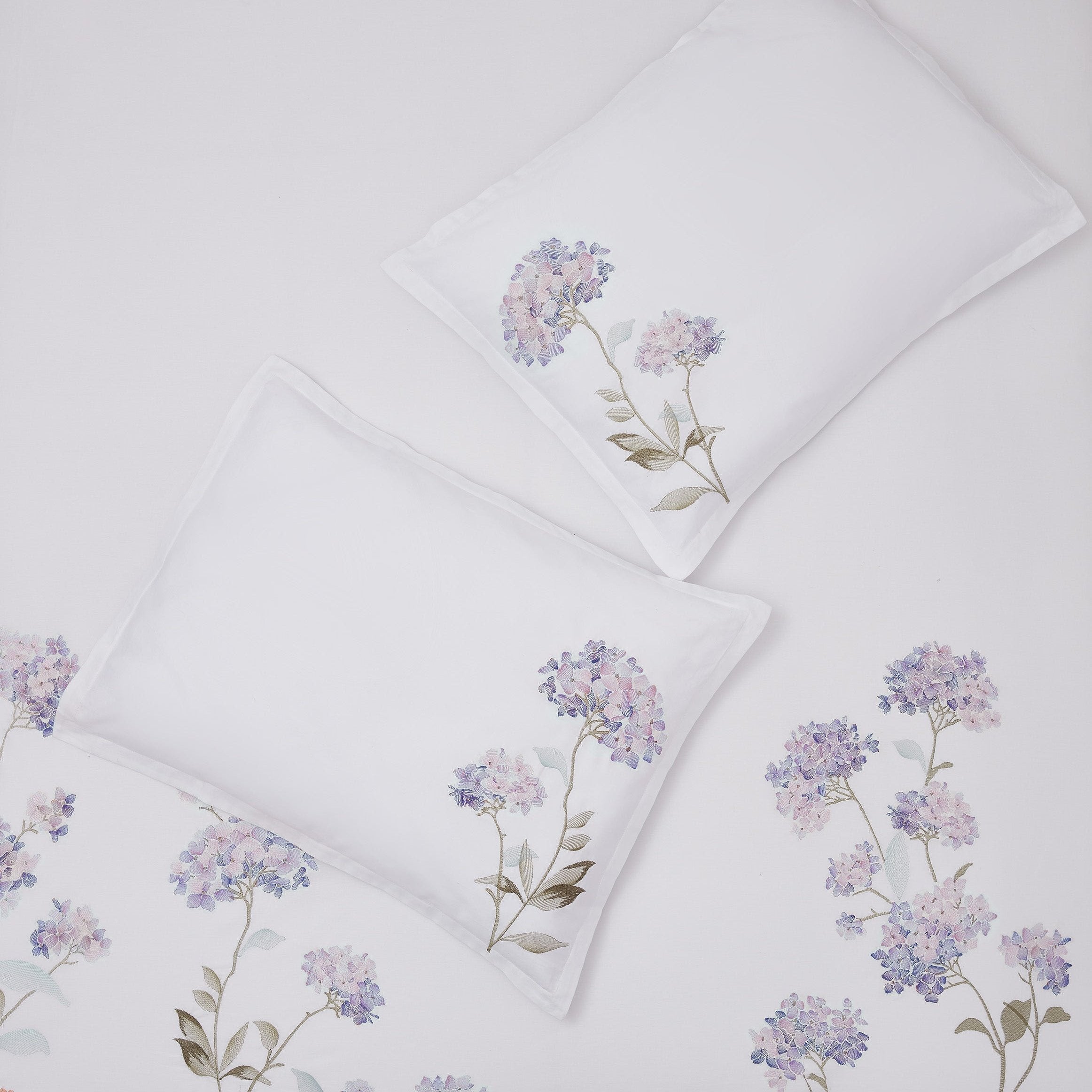 Hydrangea Floral 100% Cotton Embroidered Duvet Cover Set