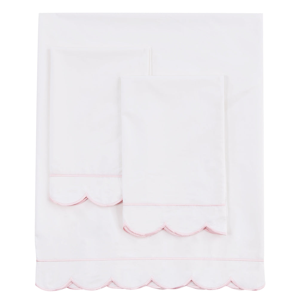 Coastal Scalloped Edge Embroidered 300TC Cotton Percale Sheet Set