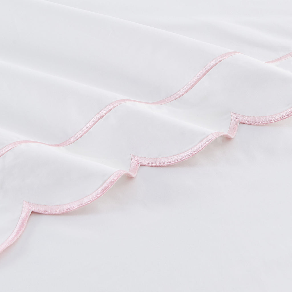 Coastal Scalloped Edge Embroidered 300TC Cotton Percale Sheet Set