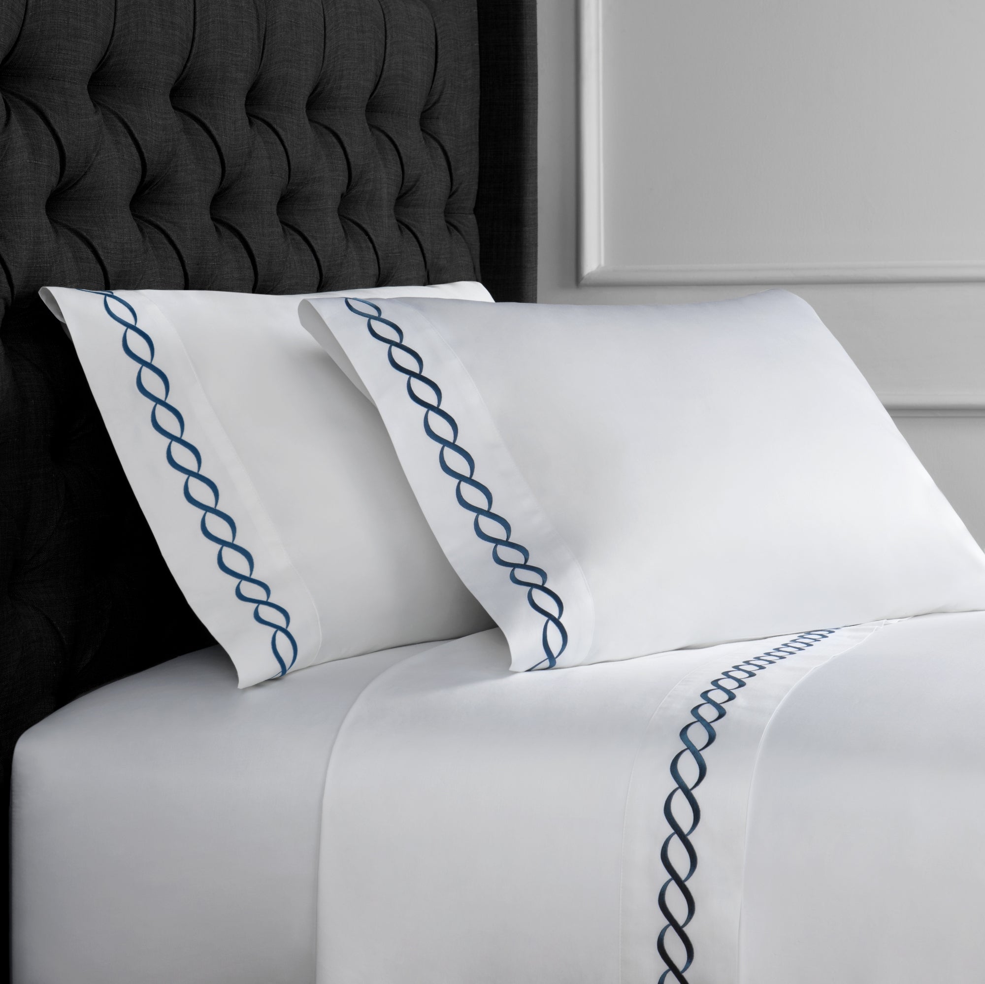 Luxury Coastal And Nautical 600TC 100% Cotton Rope Embroidered Sheet Set