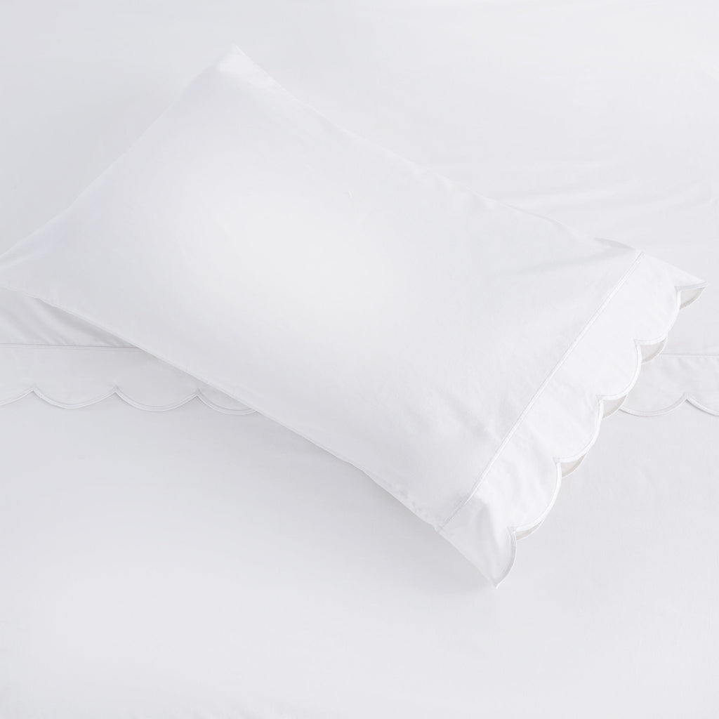 Coastal Scalloped Edge Embroidered 300TC Cotton Percale Sheet Set