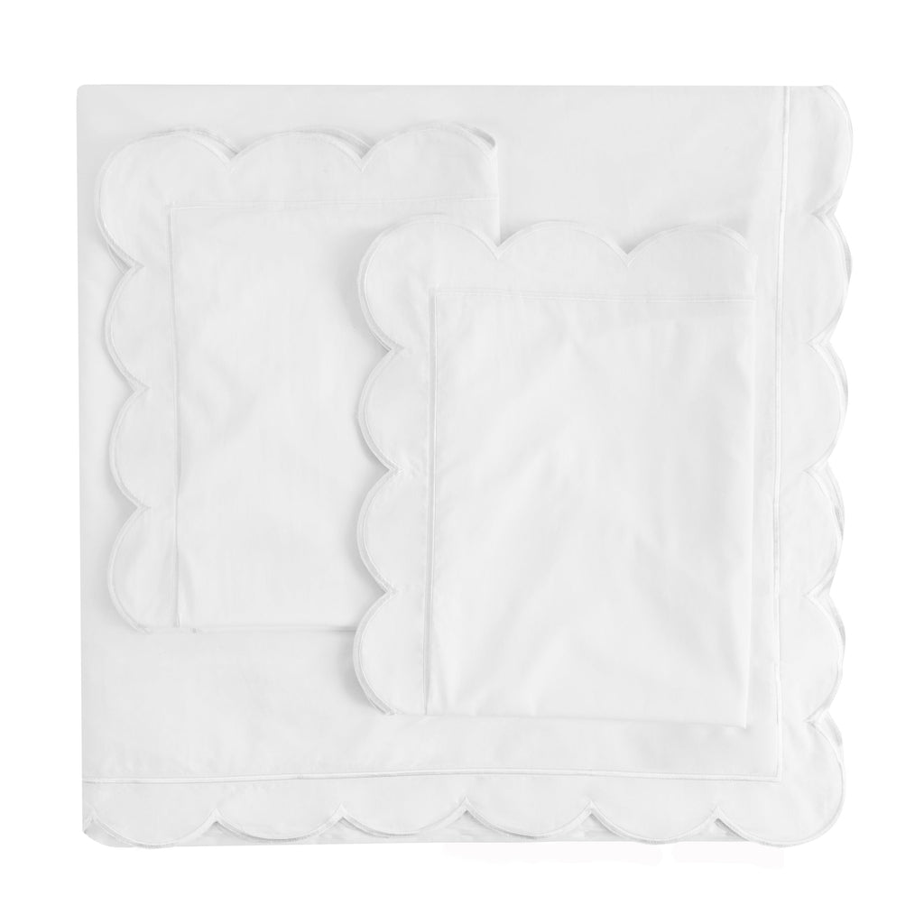 Scallop Frame Embroidered Cotton Percale Duvet Set